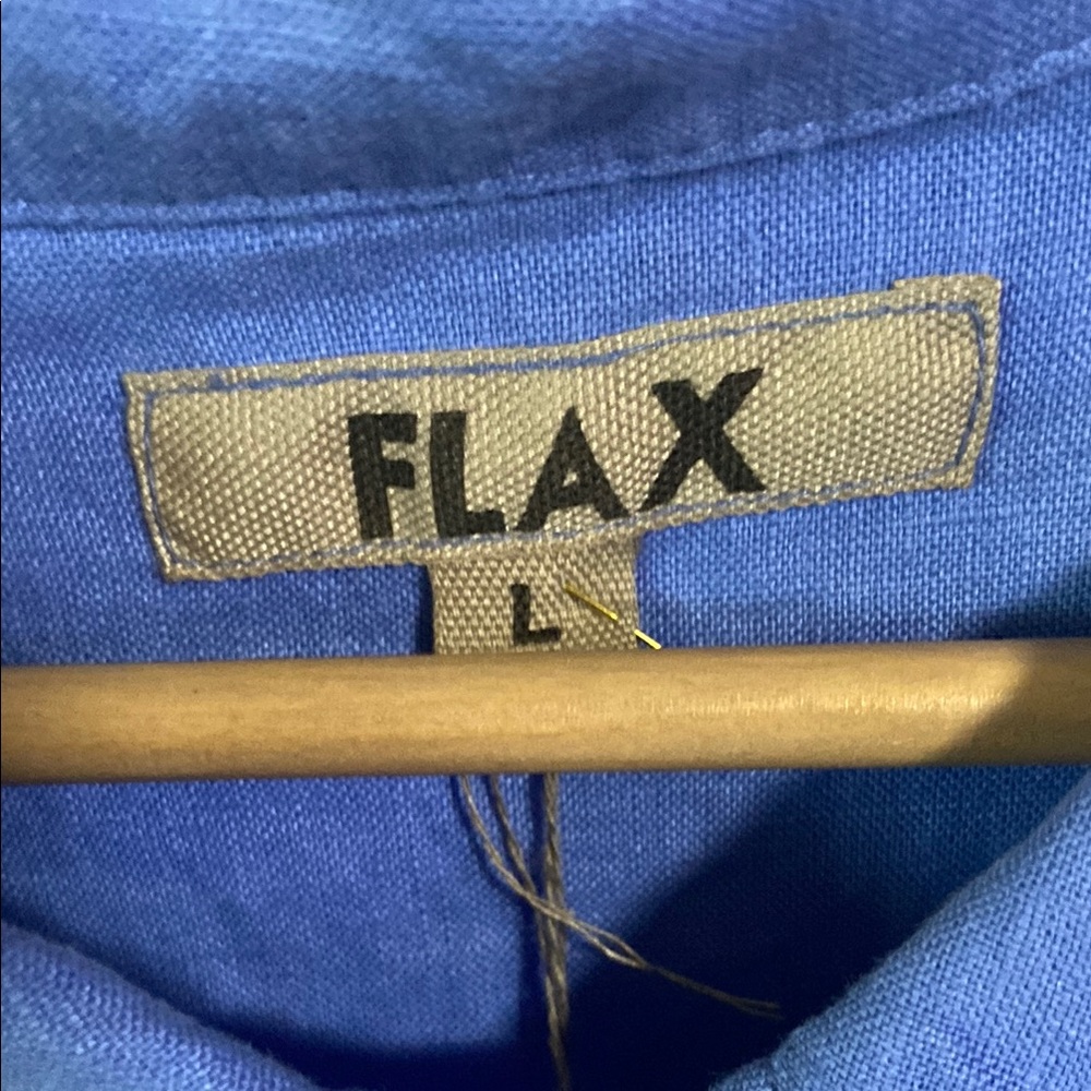 Flax Linen Cornflower Blue Popover Relaxed Polo Collar NWT Size L 14-16 Timeless - Picture 2 of 13